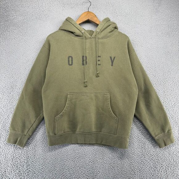 Obey Sweatshirt Men's Small Green Hoodie Spellout Skater Skate Box Logo hooded - Picture 1 of 10